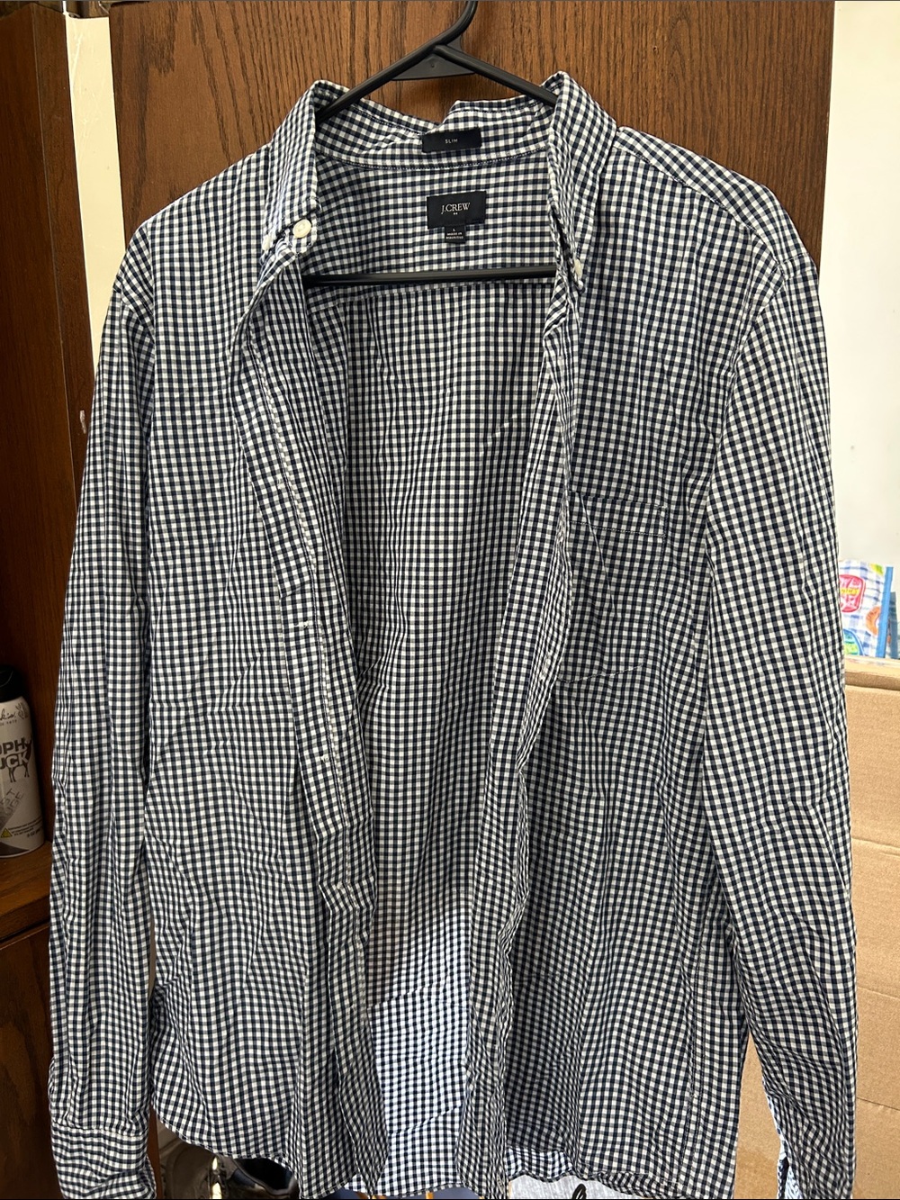 J. Crew Navy and White Gingham Button-Down Shirt
